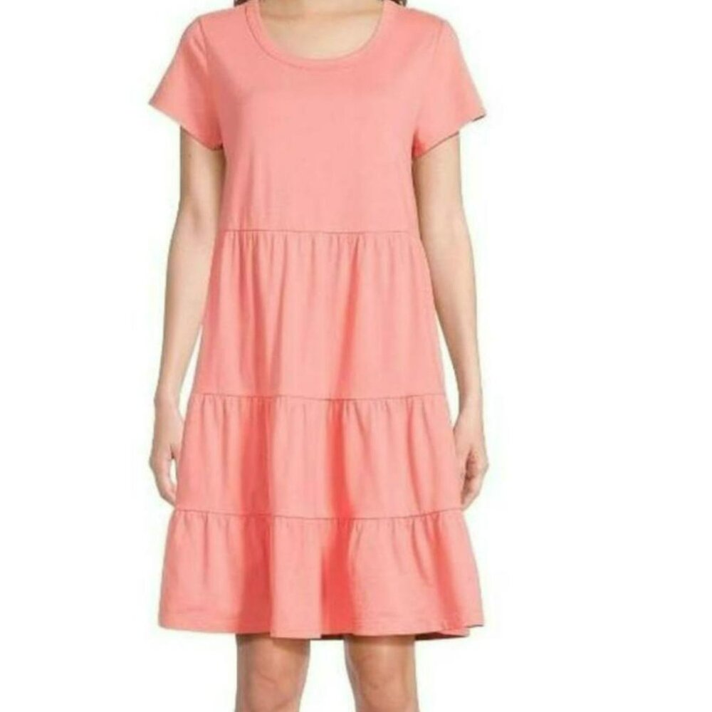 TIME & TRU coral tiered t-shirt dress NWT 100% cotton beach travel Euro summer